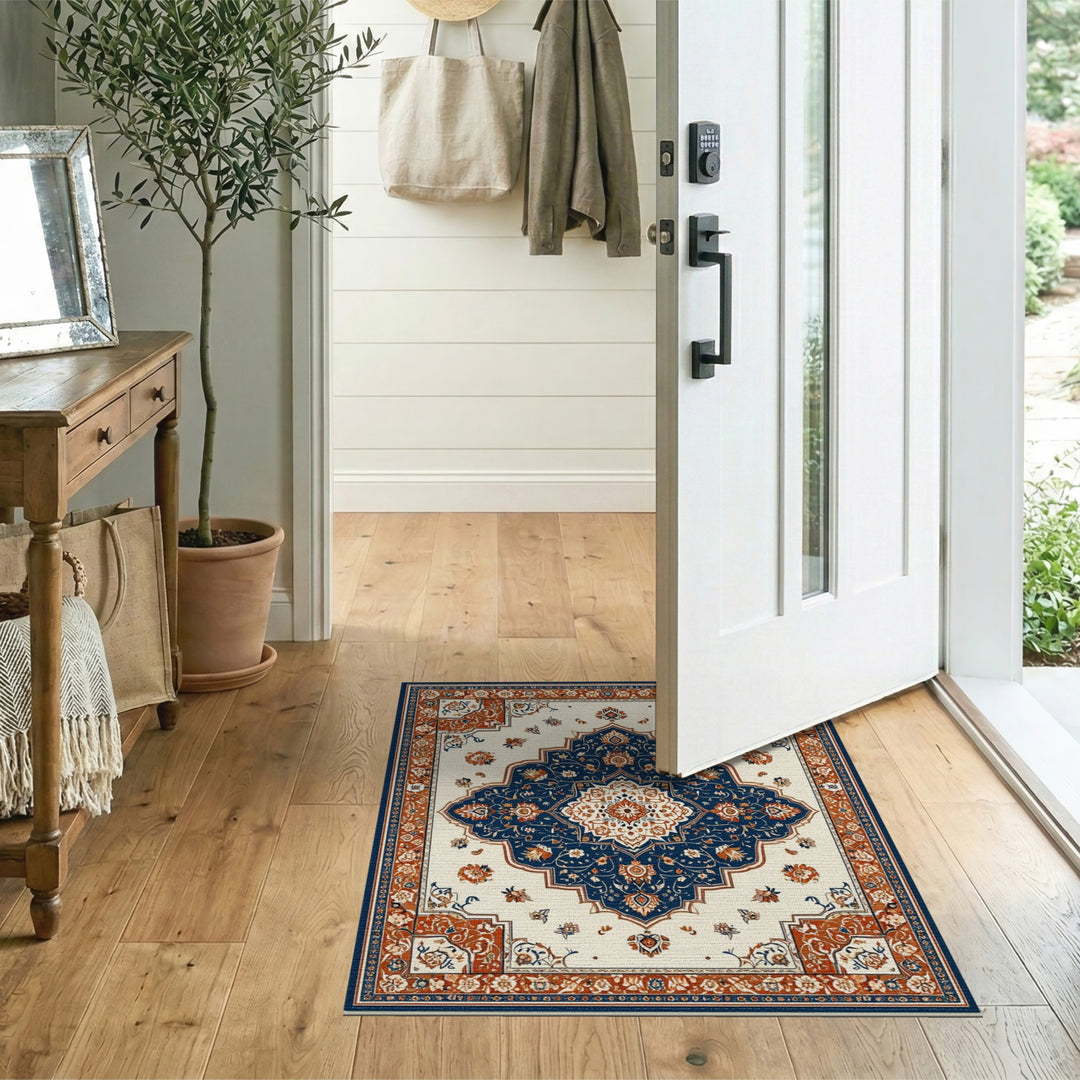 Navy Blue Persian Medallion Area Rug