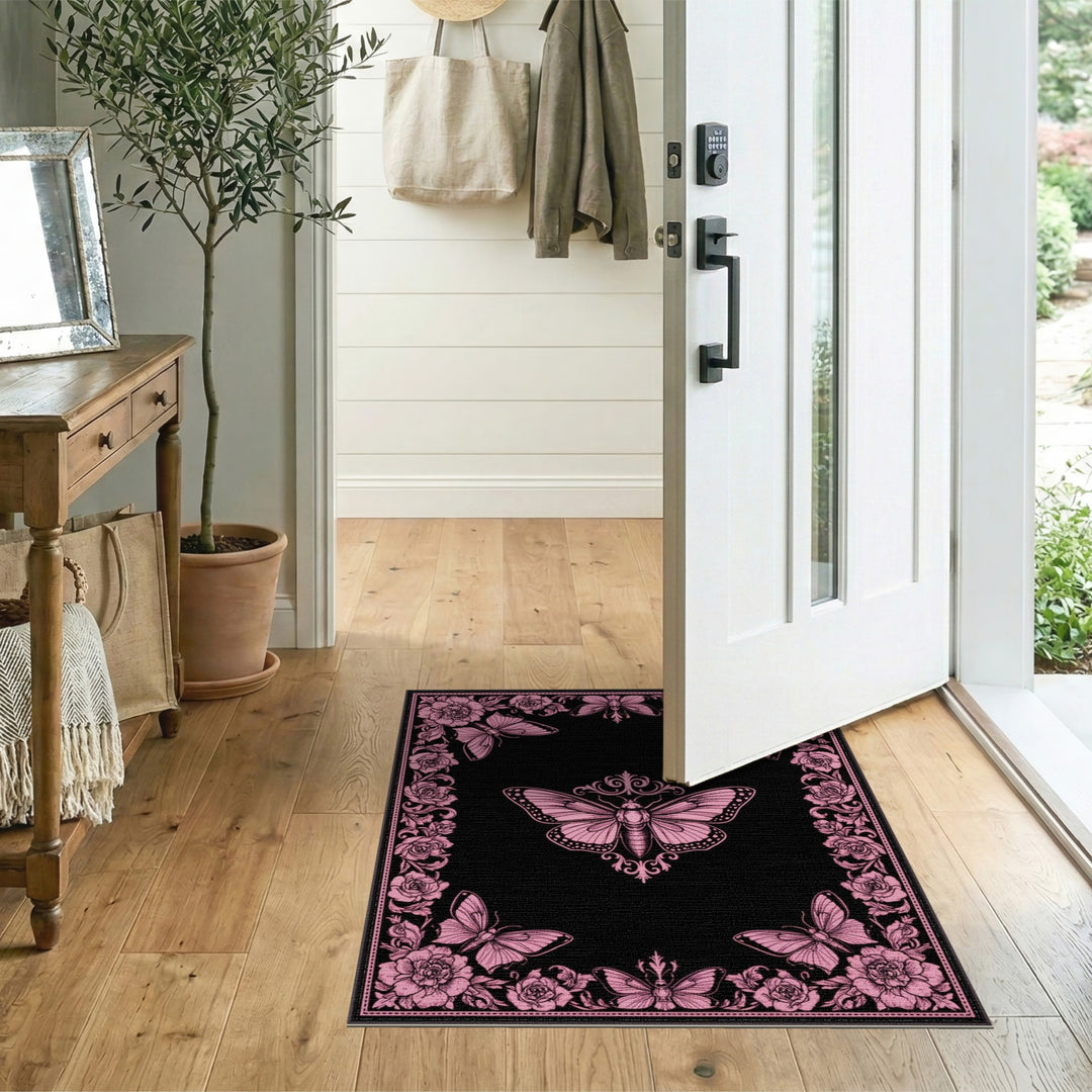 Pink Butterfly Vintage Floral Area Rug