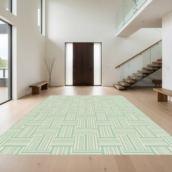 Pale Green Woven Basket Lattice Rug