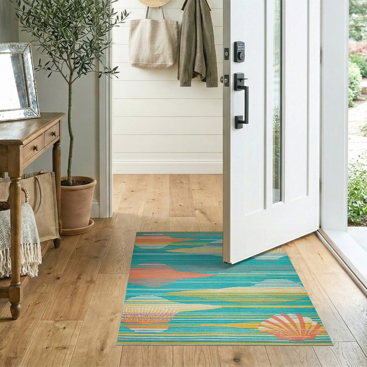 Coastal Teal Seashell Area Rug