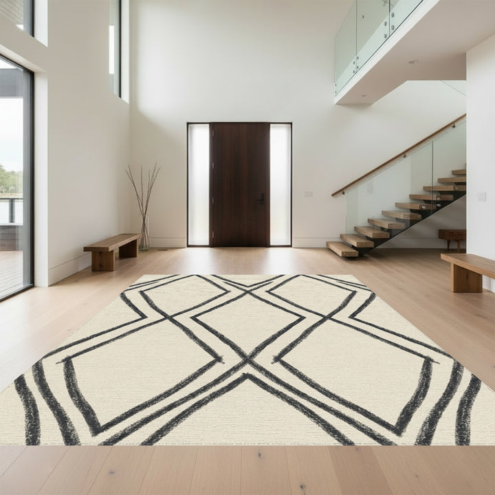 Sketchy Charcoal Diamond Lattice Rug