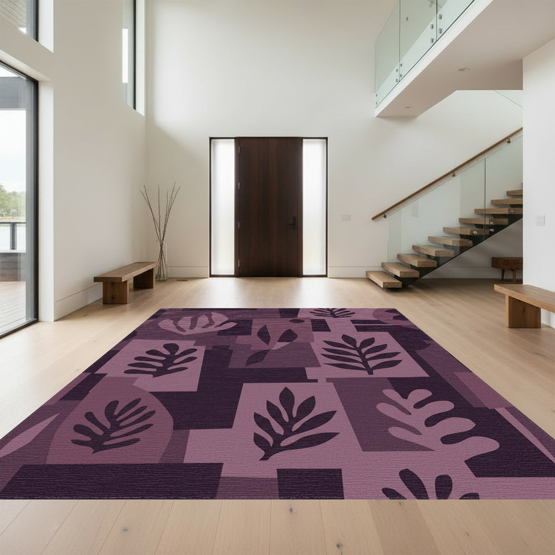 Modern Plum Botanical Collage Rug