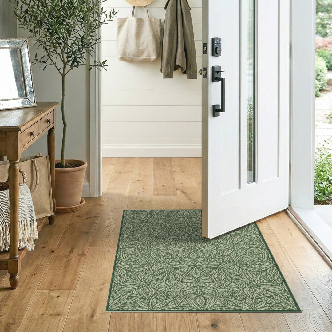 Green Botanical Leaf Vintage Area Rug