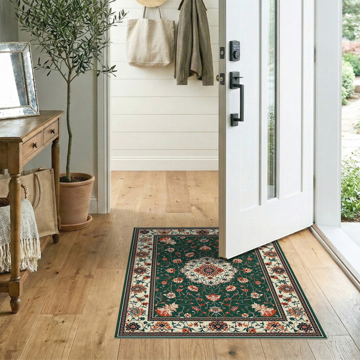 Green Persian Floral Medallion Rug