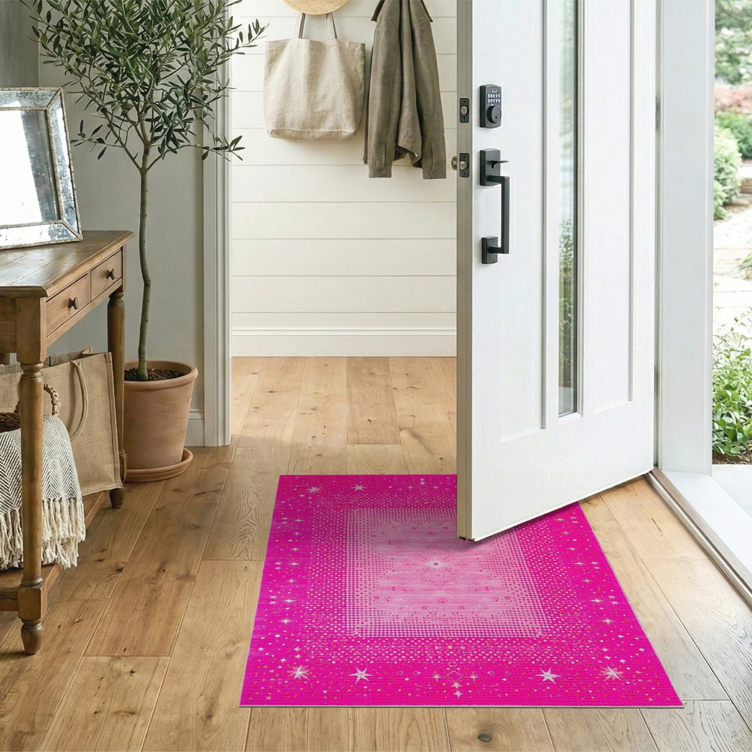 Pink Starry Geometric Area Rug