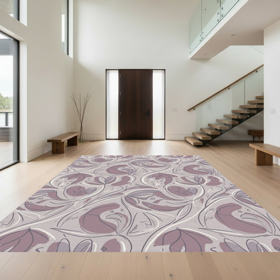 Muted Mauve Floral Scroll Work Rug