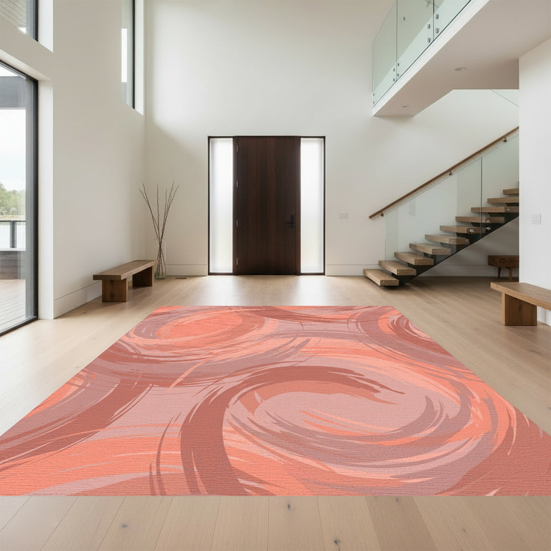 Coral Swirl Brushstroke Abstract Rug