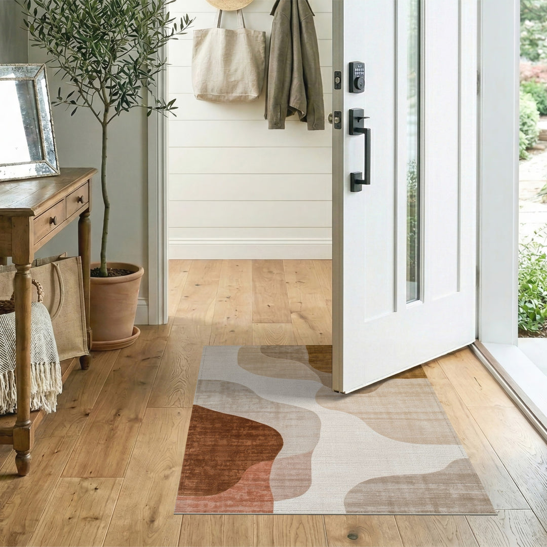 Brown and Tan Abstract Flowing Brown Area Rug