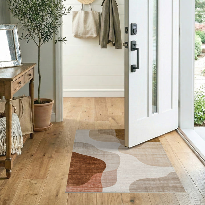 Brown and Tan Abstract Flowing Brown Area Rug