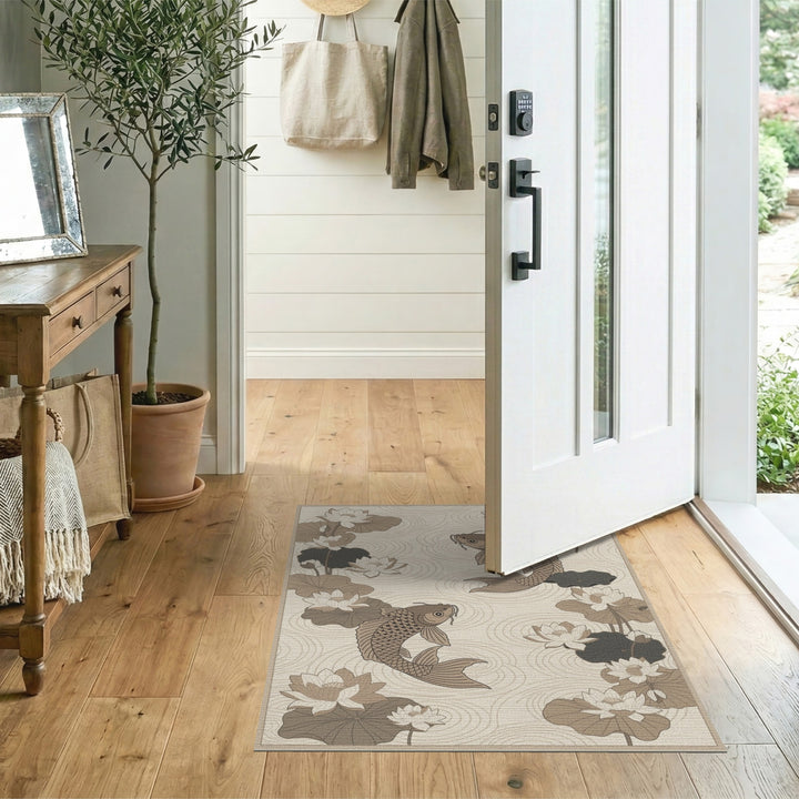 Beige Koi Lotus Area Rug