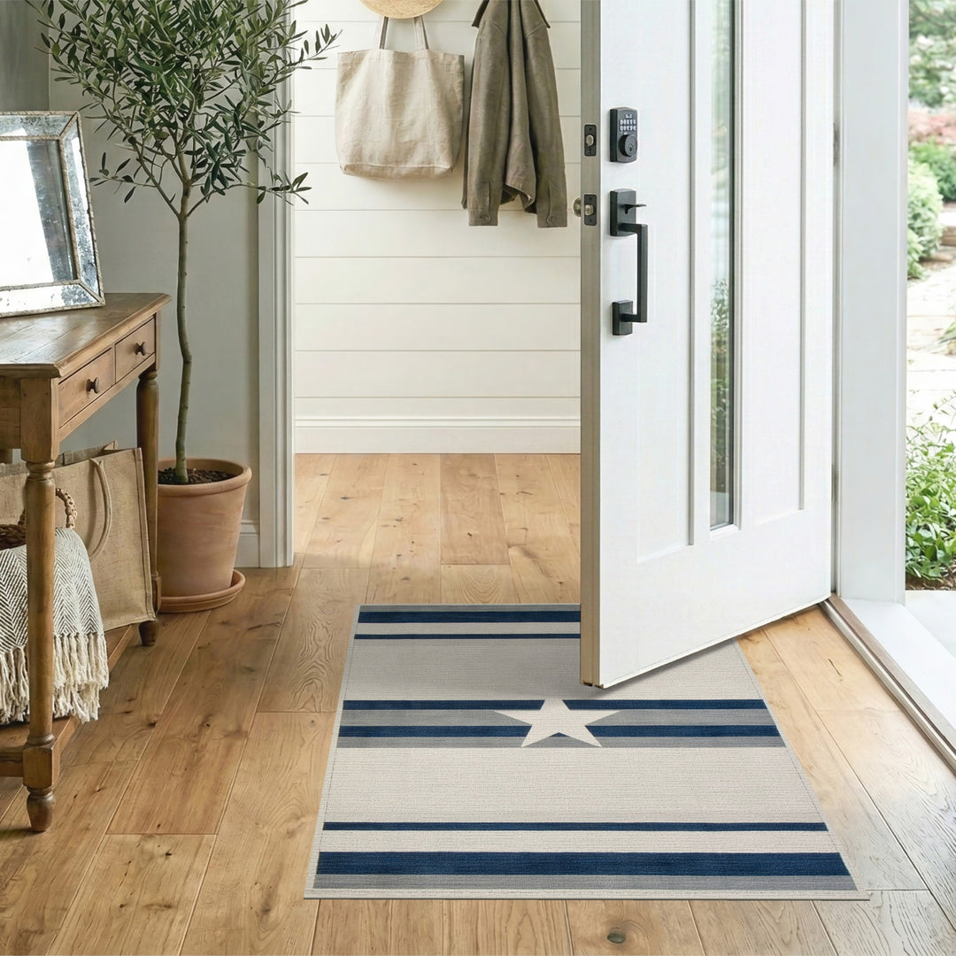 Blue Striped Star Area Rug