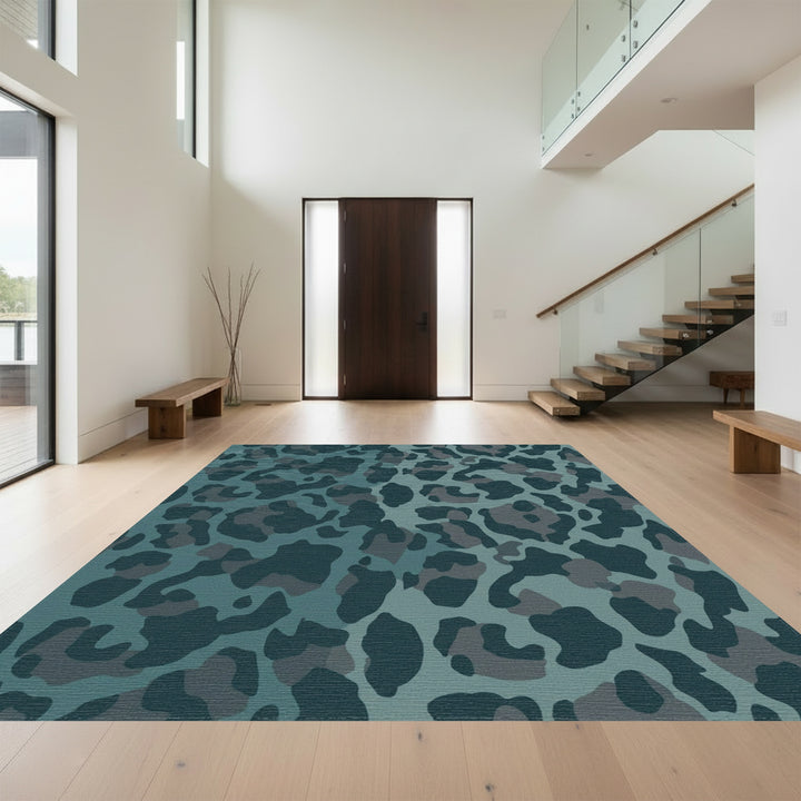 Teal Leopard Print Gradient Rug