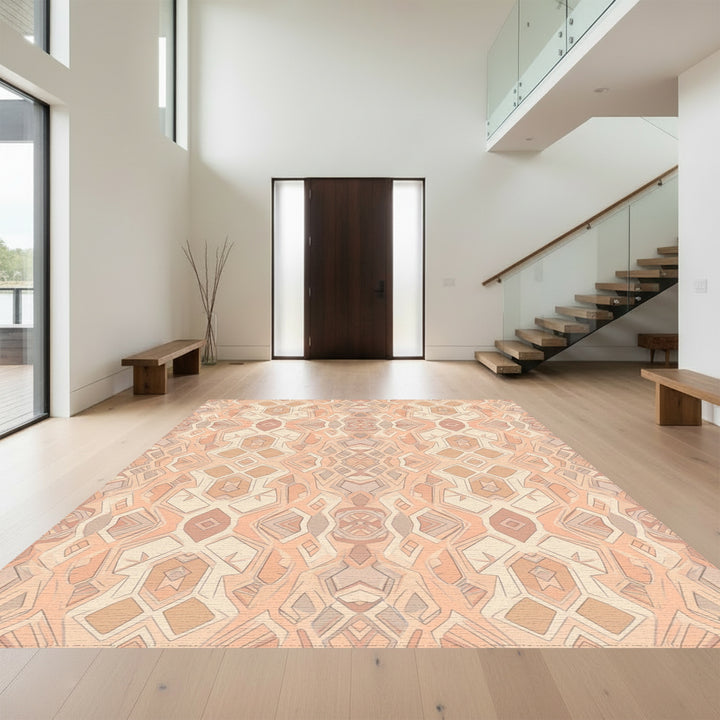 Subtle Peach Geometric Overlay Rug