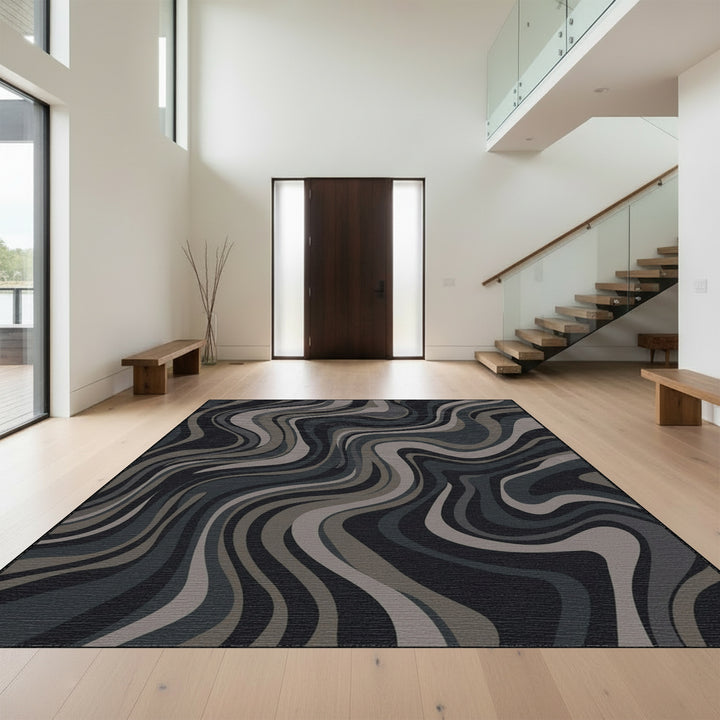 Earthy Swirls Abstract Dark Tone Rug