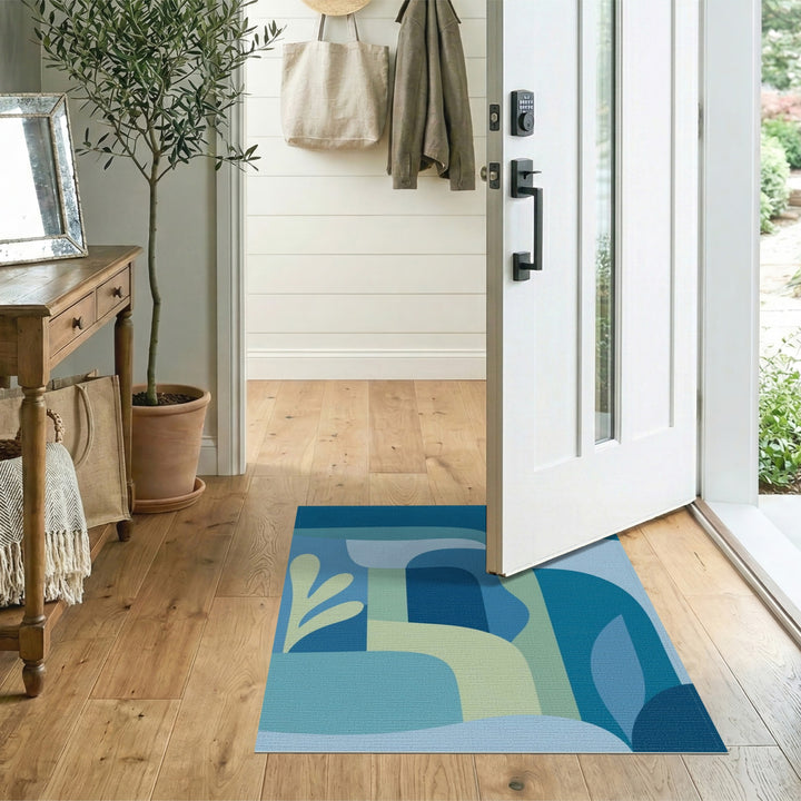 Blue Teal Abstract Washable Area Rug