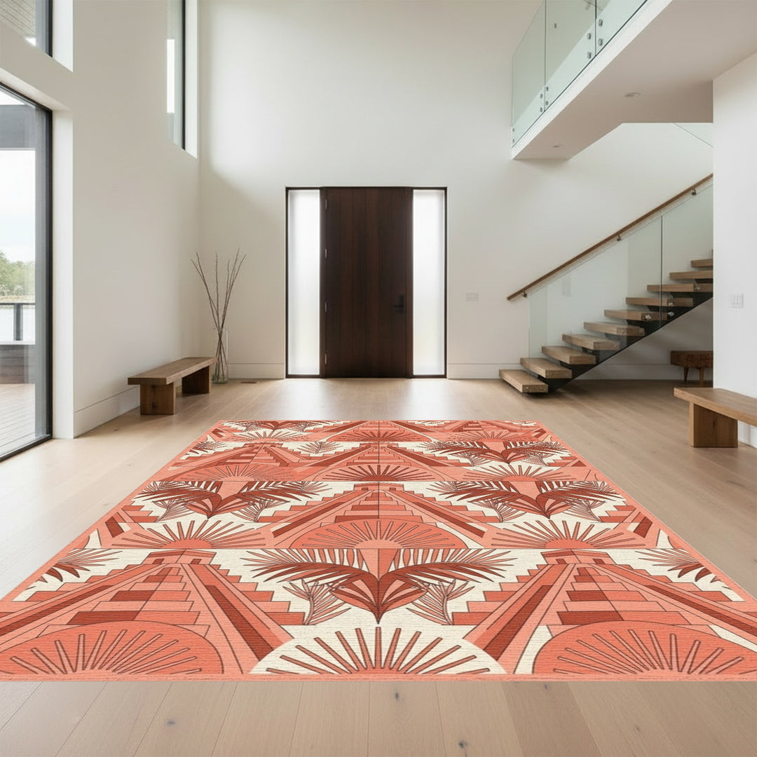 Salmon Aztec Pyramid Sun Rays Rug