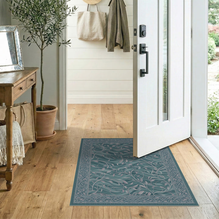 Teal Floral Vine Area Rug