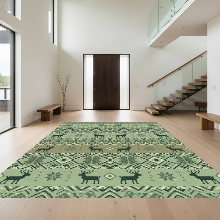 Green Reindeer Fair Isle Stripe Rug
