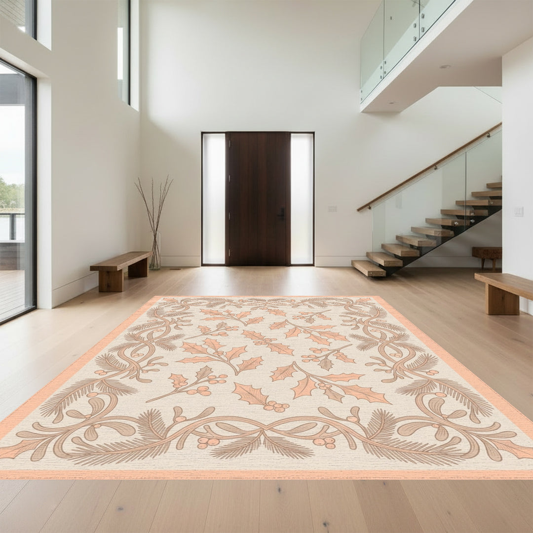 Vintage Peach Holly Berry Garland Rug