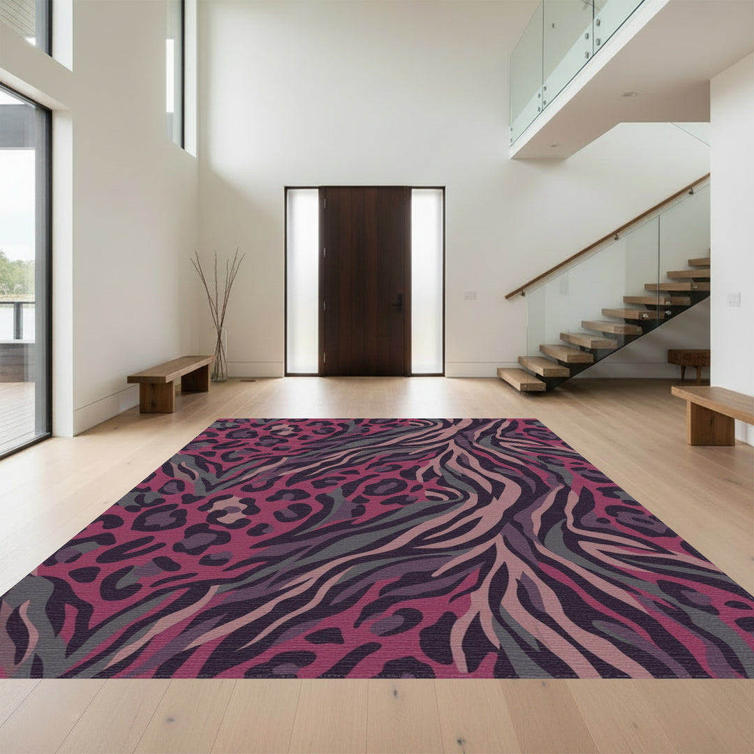 Crimson Leopard Zebra Blend Rug