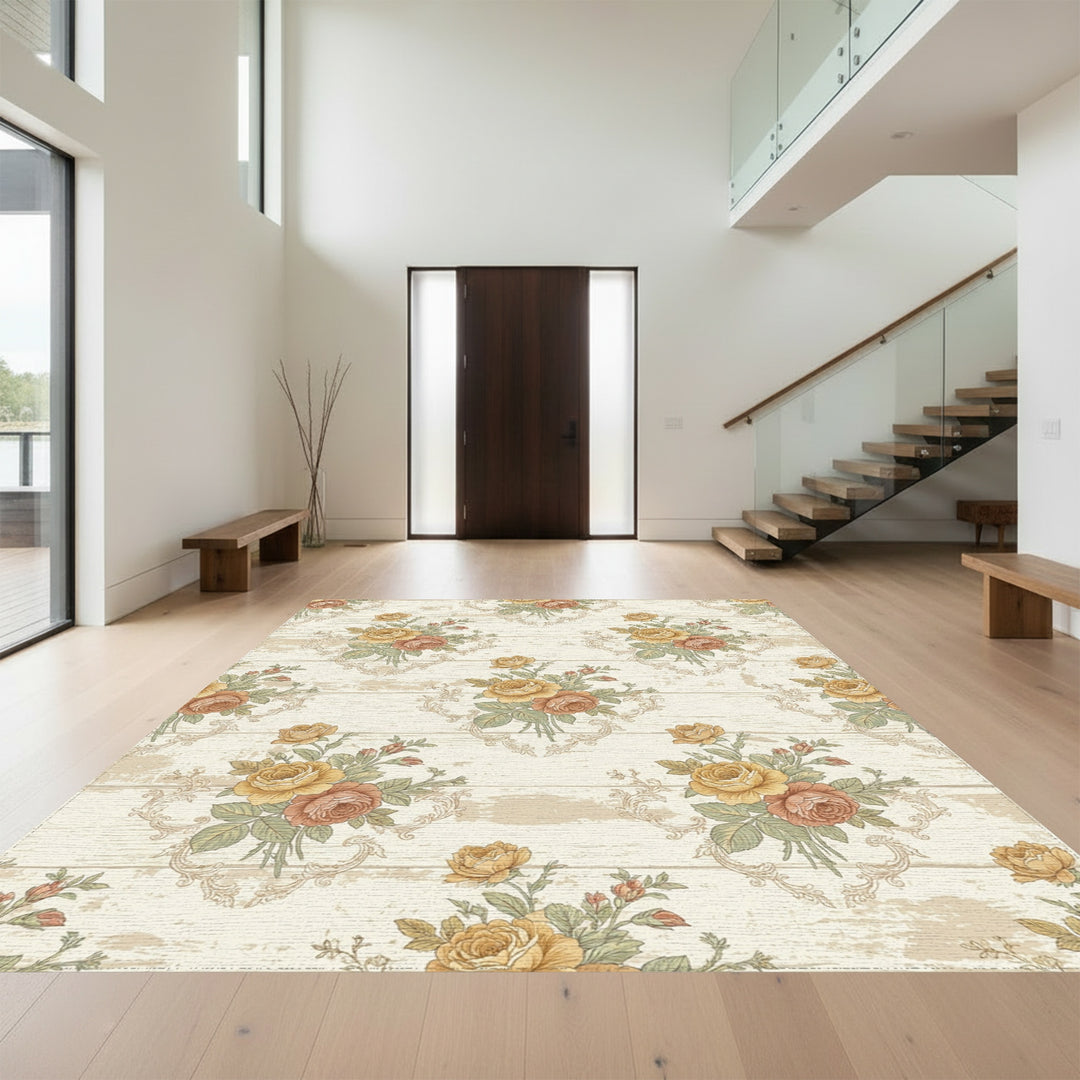 Vintage Rosewood Floral Scroll Rug
