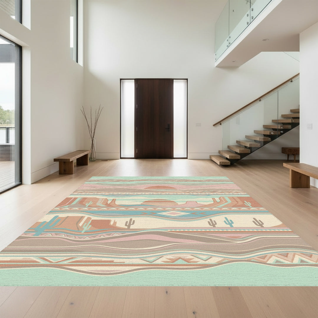 Southwestern Desert Landscape Sun Cacti Rug