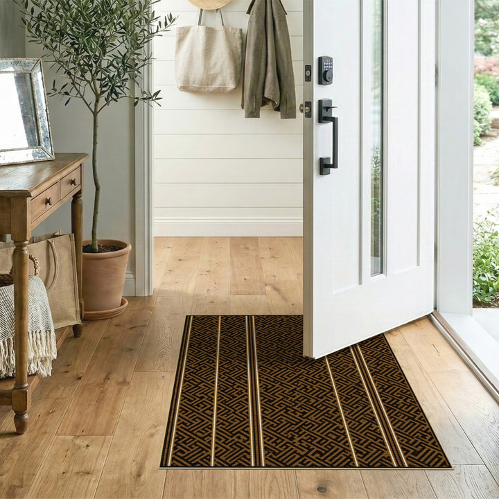 Black and Gold Geometric Maze Area Rug