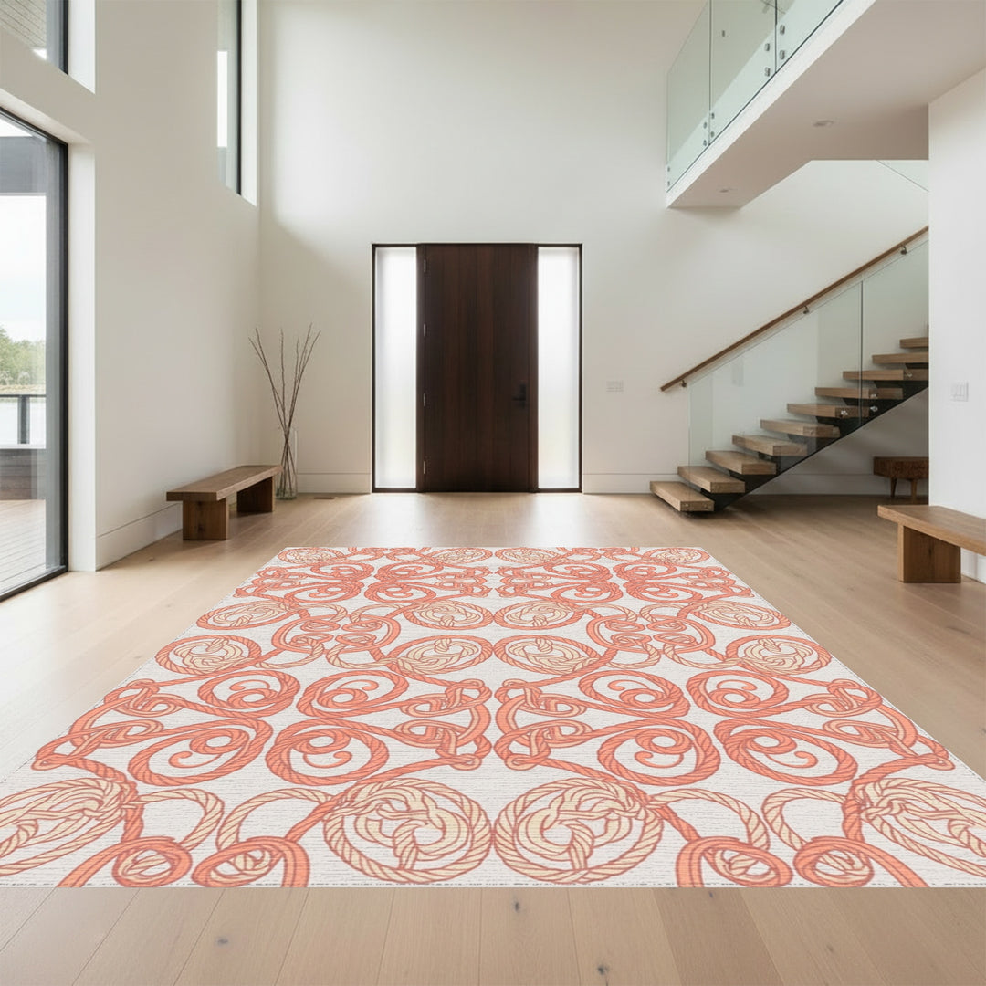 Coral Rope Knot Interlocking Medallion Rug