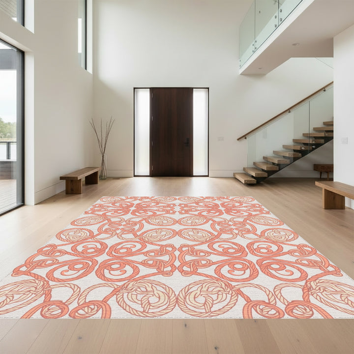 Coral Rope Knot Interlocking Medallion Rug