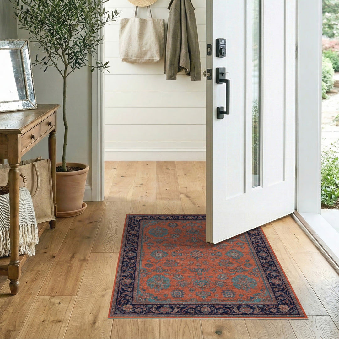Blue and Teal Orange Teal Traditional Persian Area Rug
