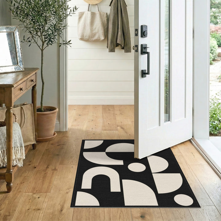 Bold Geometric Black White Area Rug