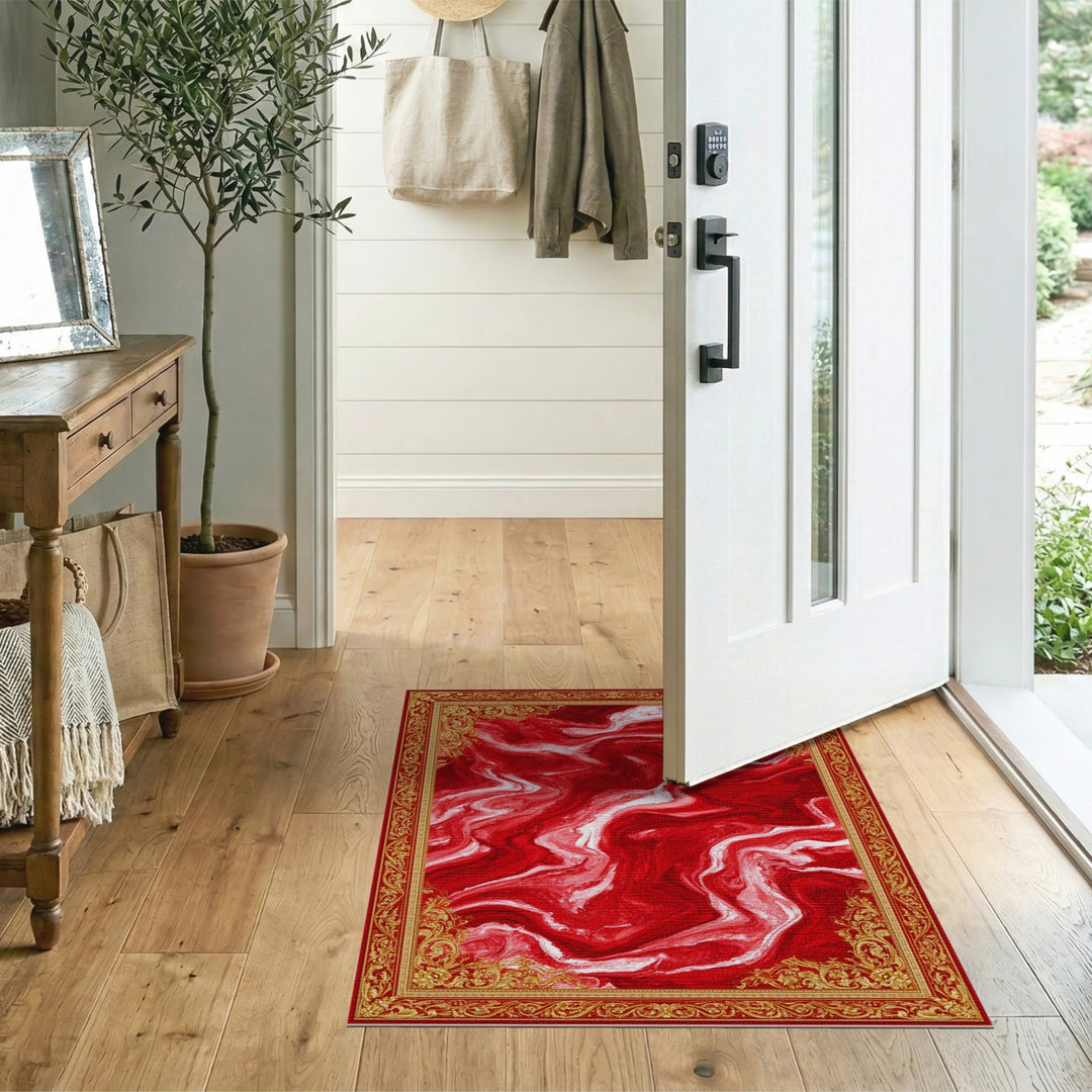 Red Marble Ornate Persian Area Rug