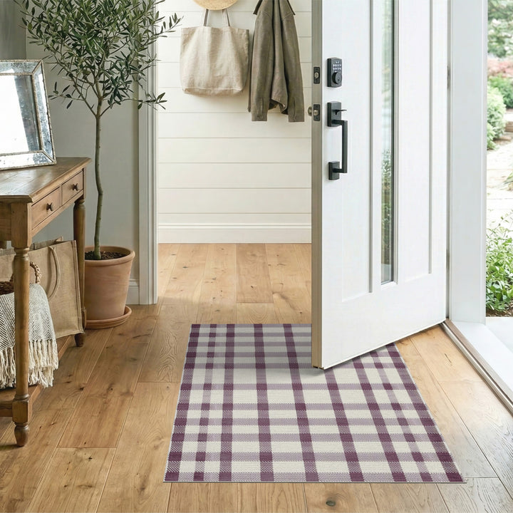 Purple Checkered Washable Area Rug