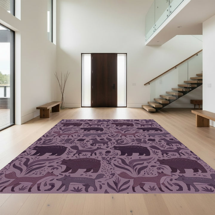 Woodland Animals Whimsical Forest Vines Rug