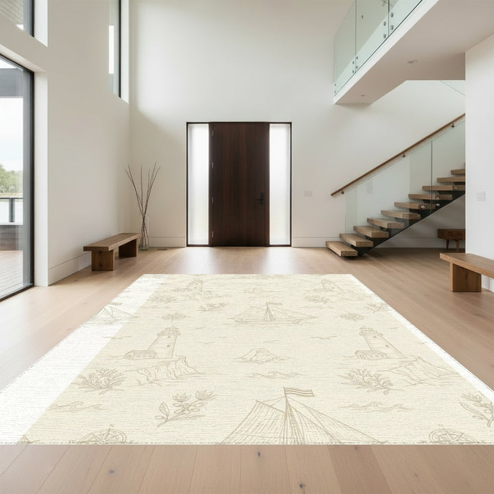 Nautical Beacon Sailboat Coastal Scene Rug