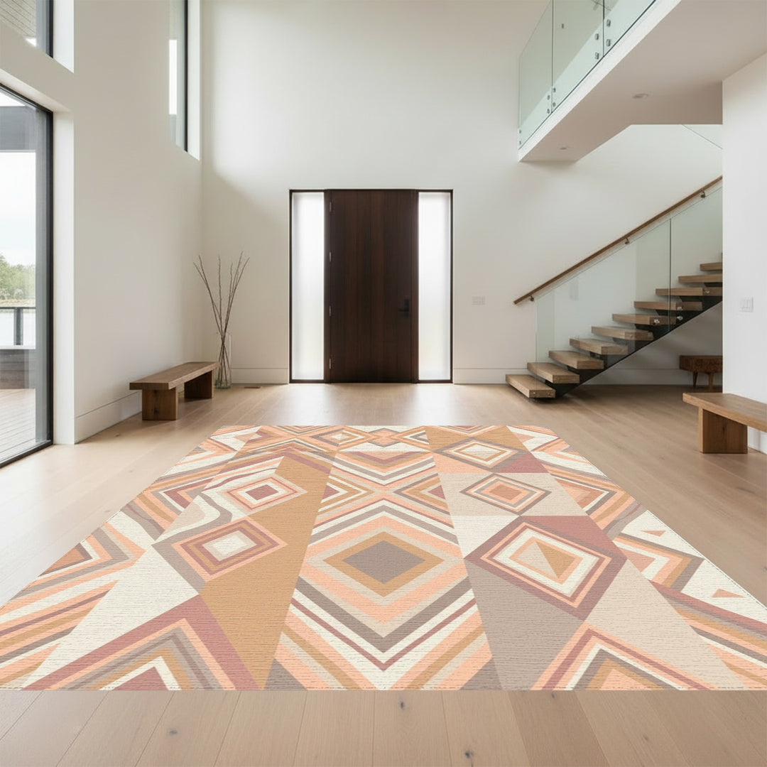 Soft Earthy Tone Geometric Diamond Rug