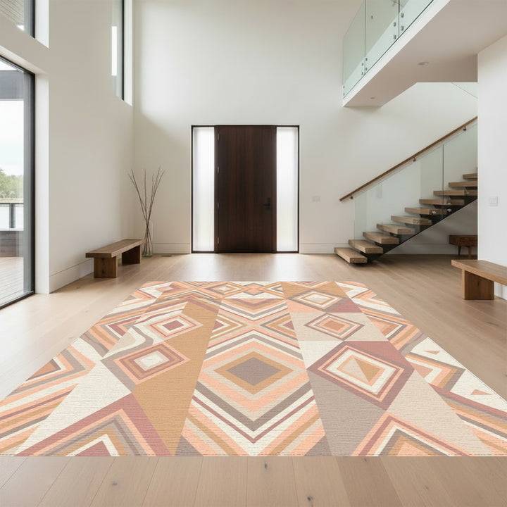 Soft Earthy Tone Geometric Diamond Rug