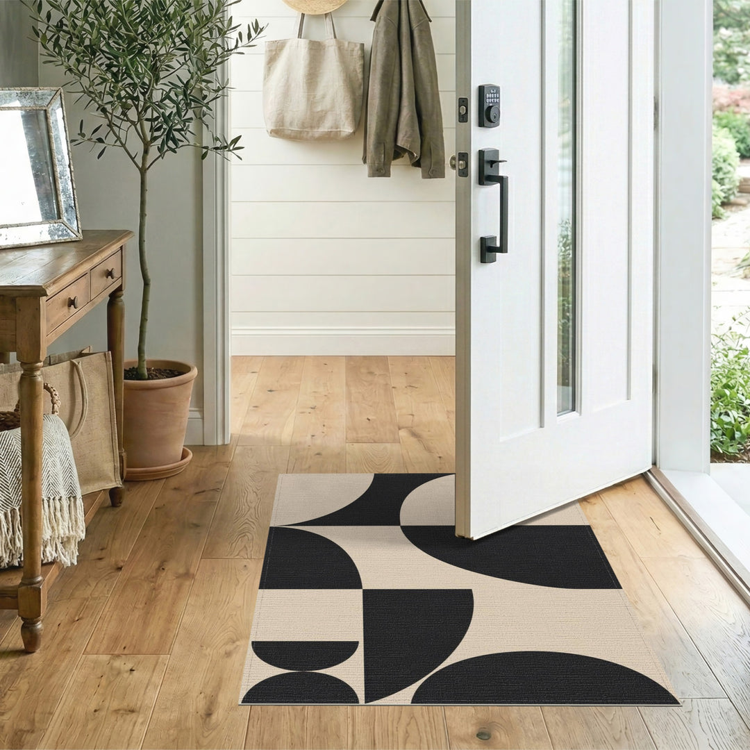 Black Beige Geometric Area Rug