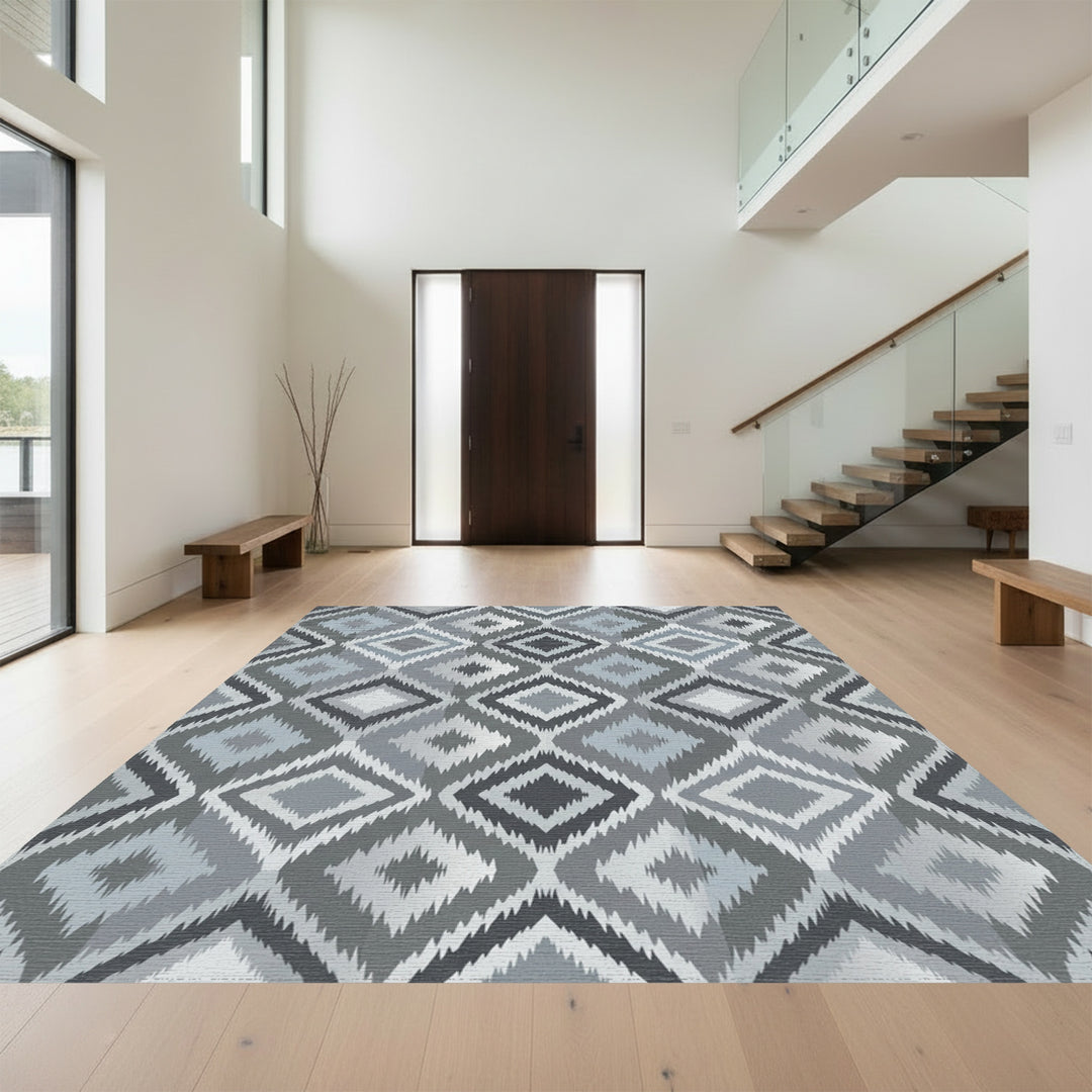 Gray Diamond Tribal Geometric Rug