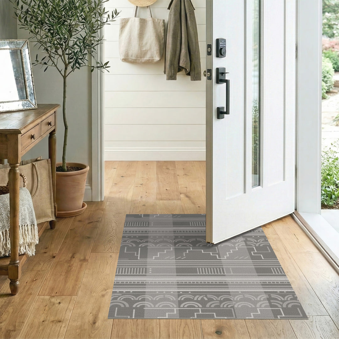 Grey Geometric Step Area Rug