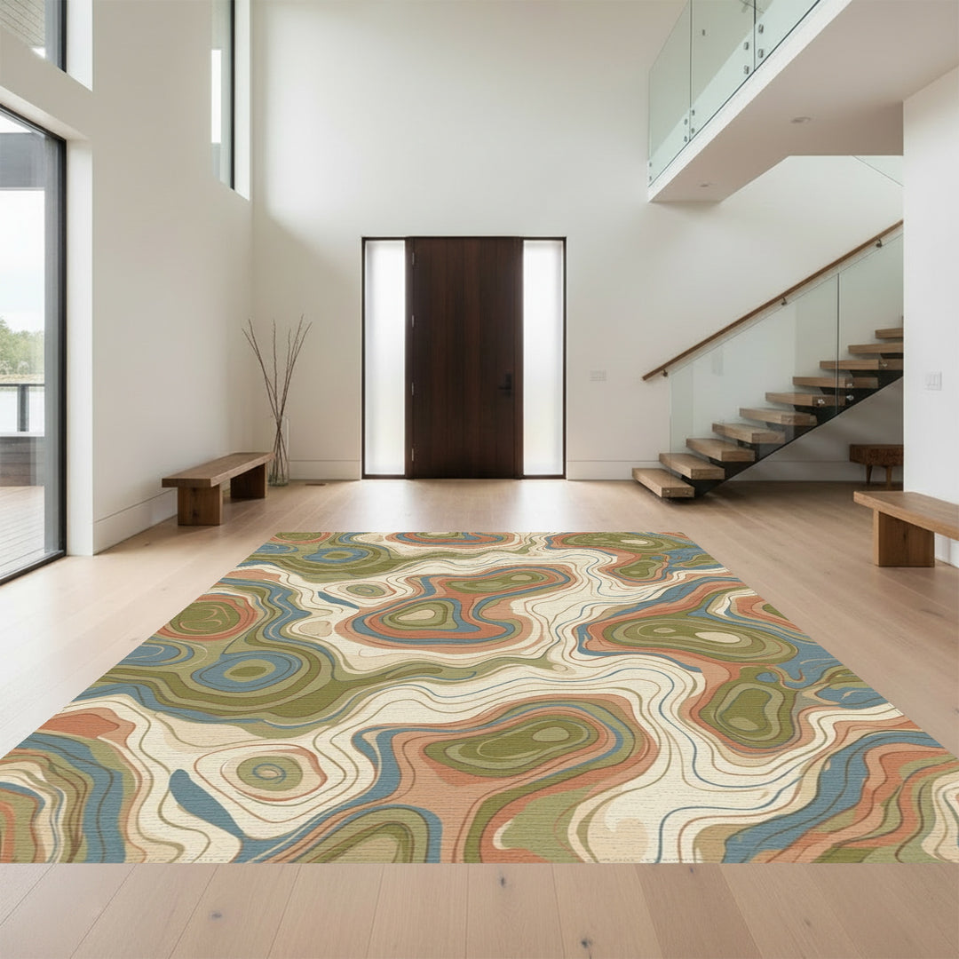 Earthy Contour Topographic Abstract Rug