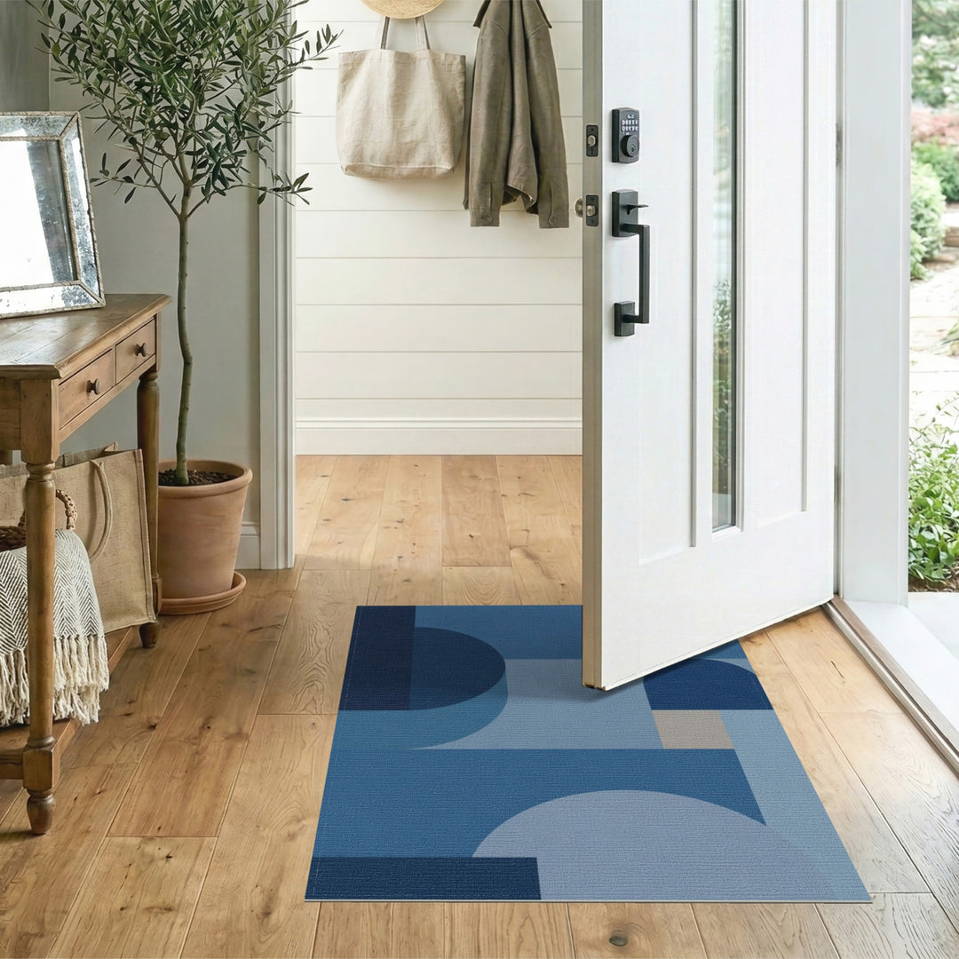 Blue and Teal Blue Geometric Area Rug