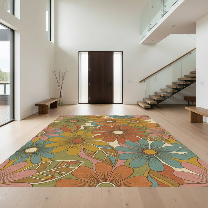 Retro Floral Garden Medallion Rug