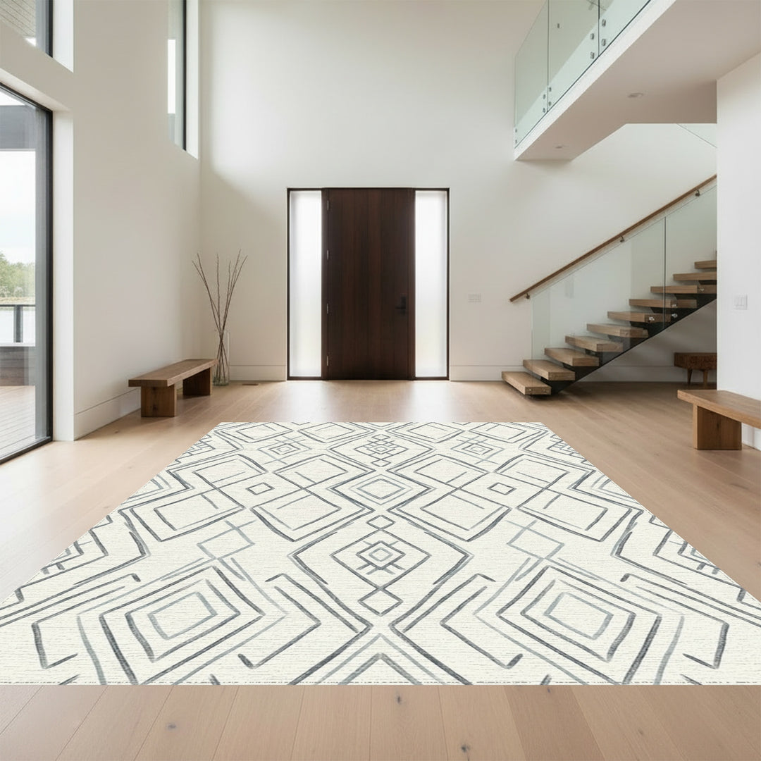 Gray Diamond Overlay Geometric Rug