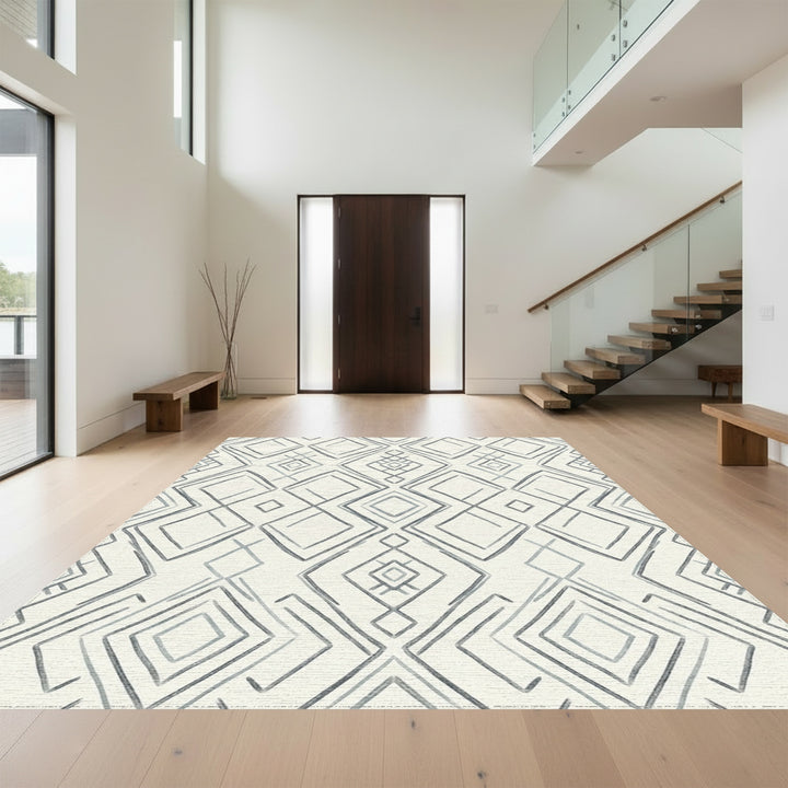 Gray Diamond Overlay Geometric Rug