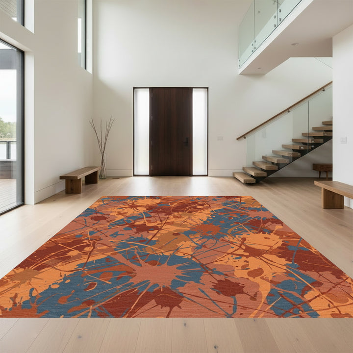Rustic Orange Blue Splatter Splash Rug