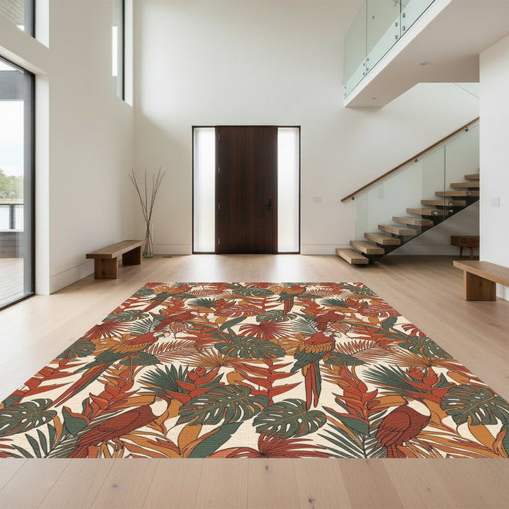 Earthy Tropical Macaw Foliage Garden Rug