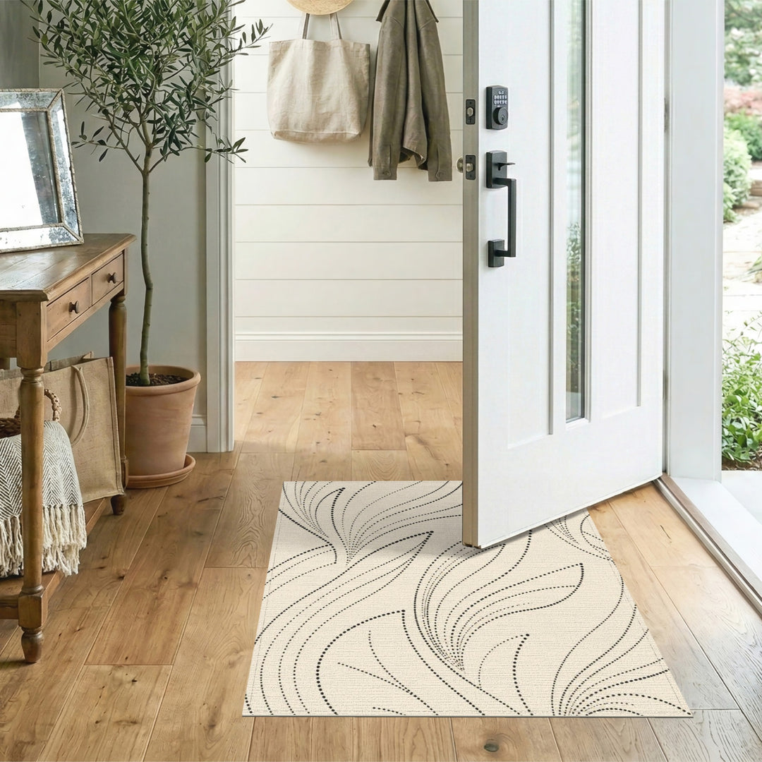Black Dot Swirl Beige Area Rug