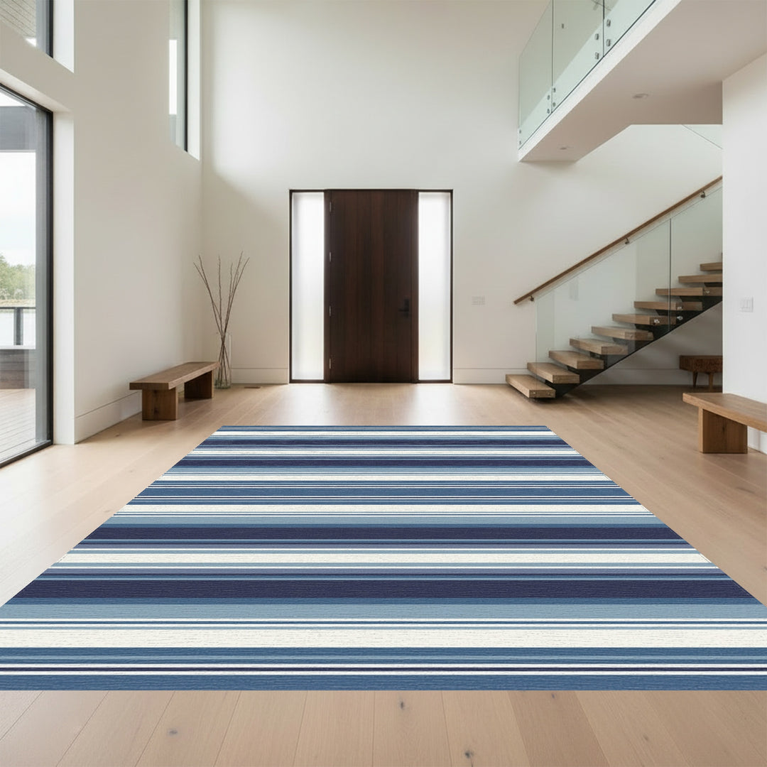 Nautical Navy Blue Striped Comfort Rug