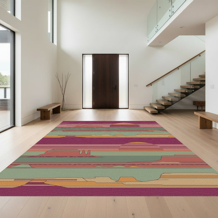 Desert Sun Geometric Landscape Stripes Rug